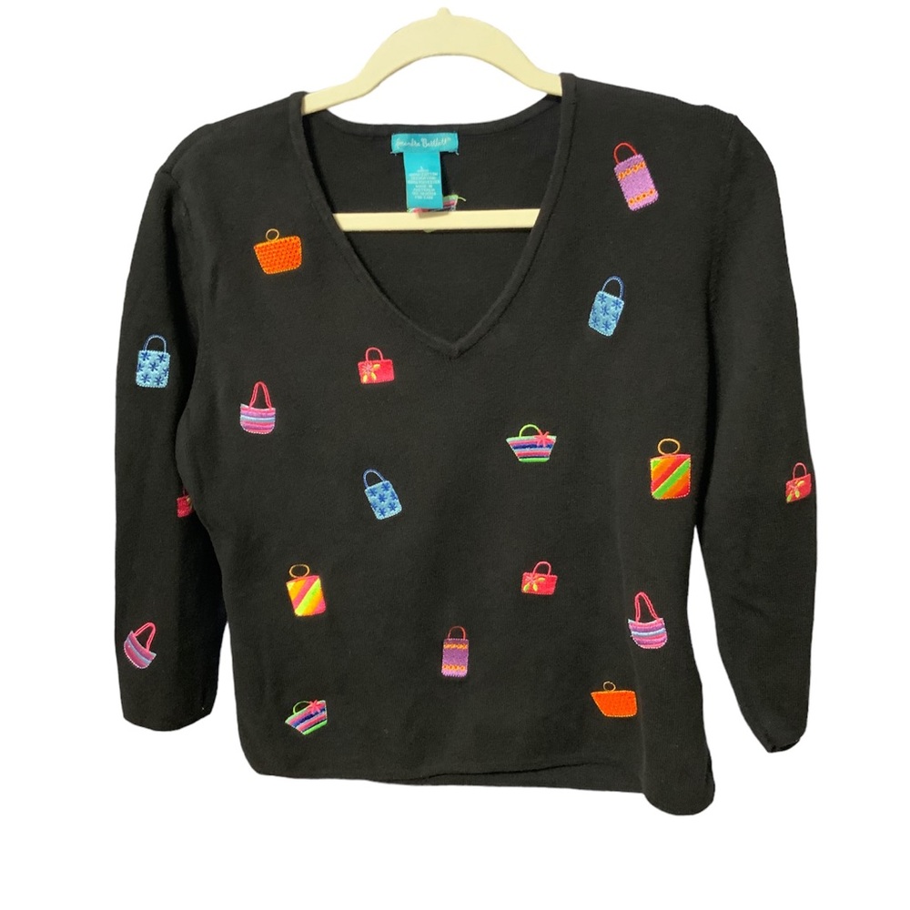 Vintage Alexandra Bartlett Sweater Black Colorful Embroidered Cotton Purse Bags